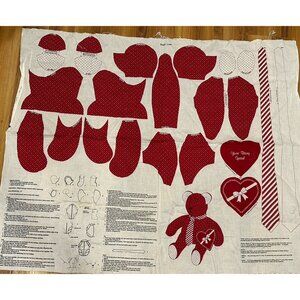 Cut & Sew Fabric Panel Red  Teddy Bear Stuffed Toy Plush Cub Cranston VIP